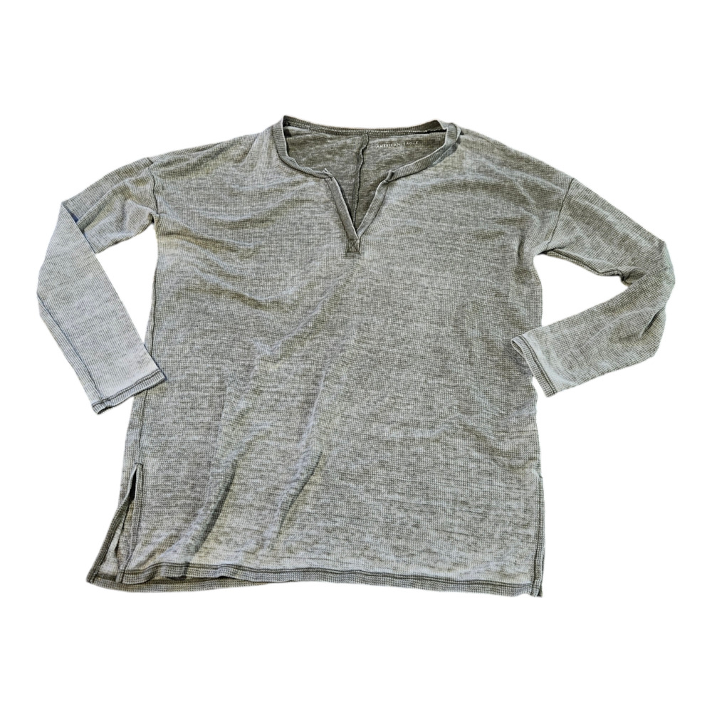 American Eagle Small Gray Long Sleeve Pullover V-Neck Shirt